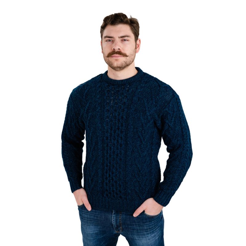 Men's Merino Aran Sweater, Blue Studio Creative Irish Gifts