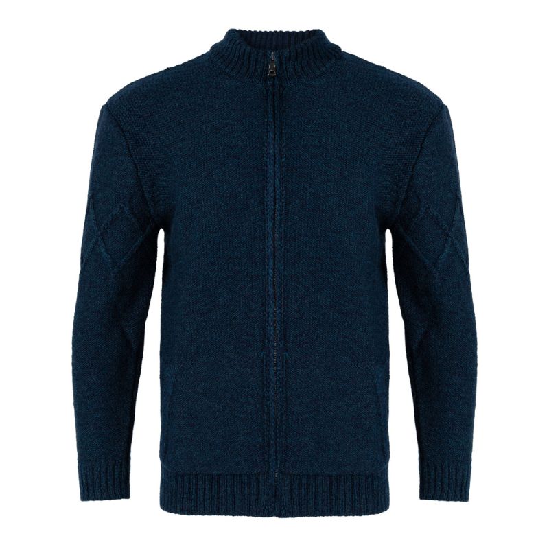 Men's Full Zip Cable Knit Cardigan Ocean Blue Front Studio Creative Irish Gifts