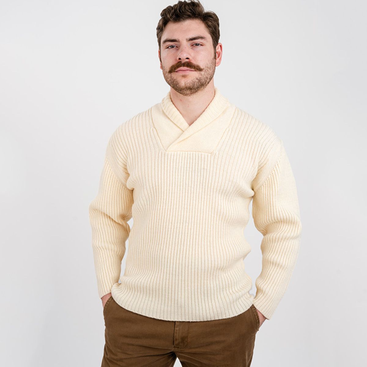 Men's Merino Shawl Collar Fisherman Sweater White Creative Irish Gift