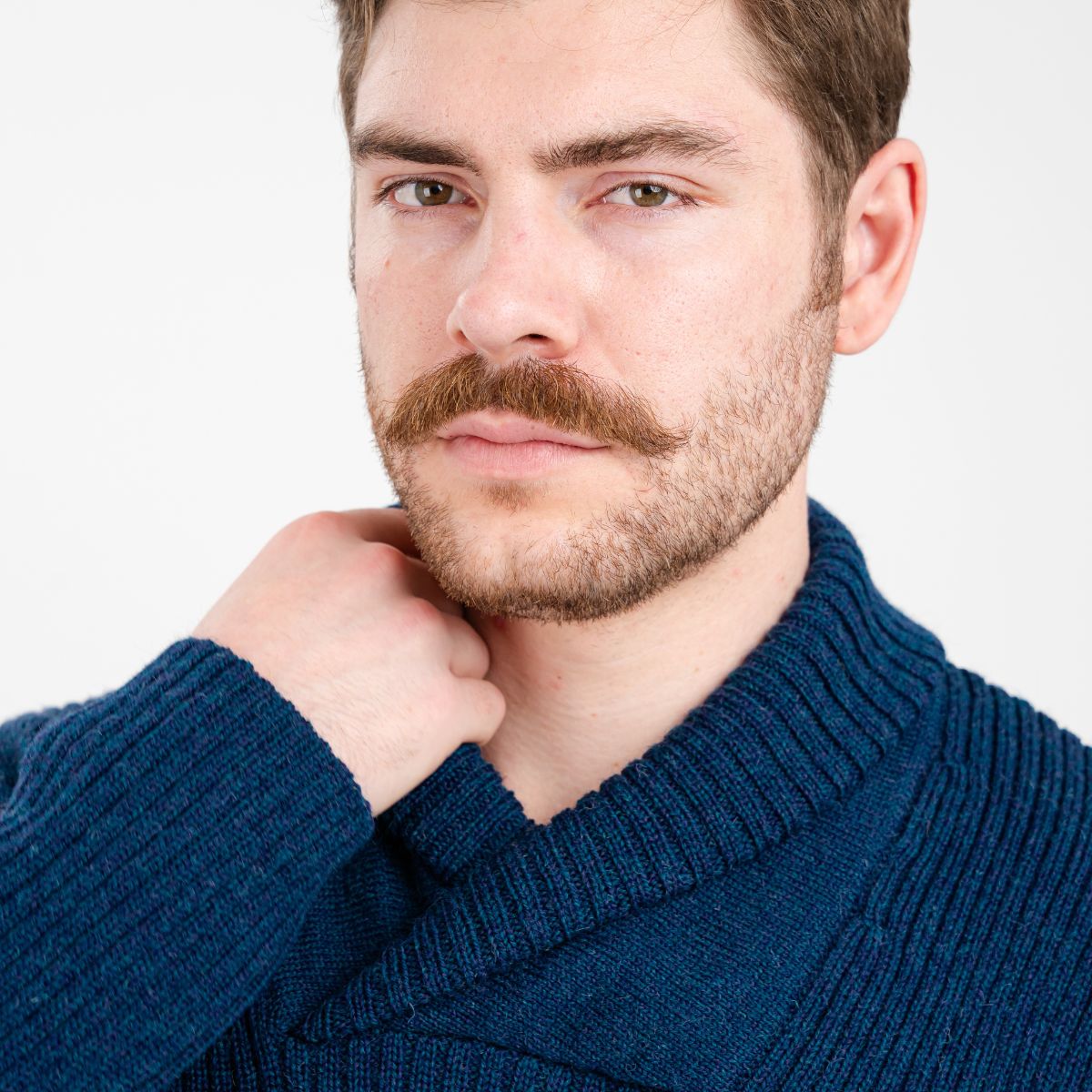 Men's Merino Shawl Collar Fisherman Sweater Navy Creative Irish Gift