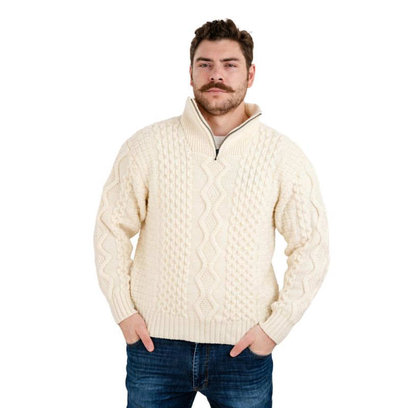 Men's Shawl Collar Fisherman Sweater, White Creative Irish Gifts