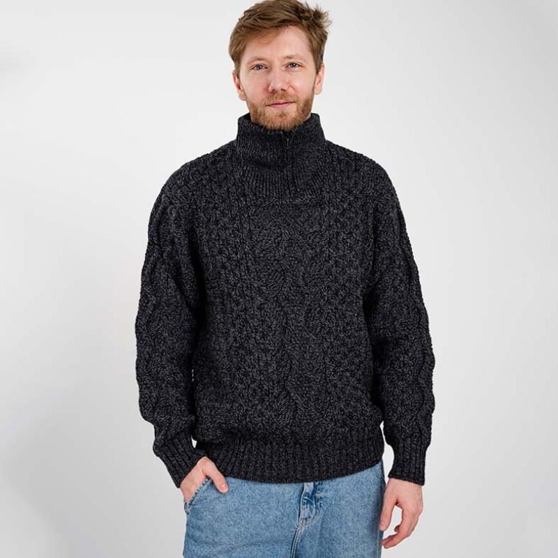 Men's Shawl Collar Fisherman Sweater, Anthracite Studio Creative Irish Gifts