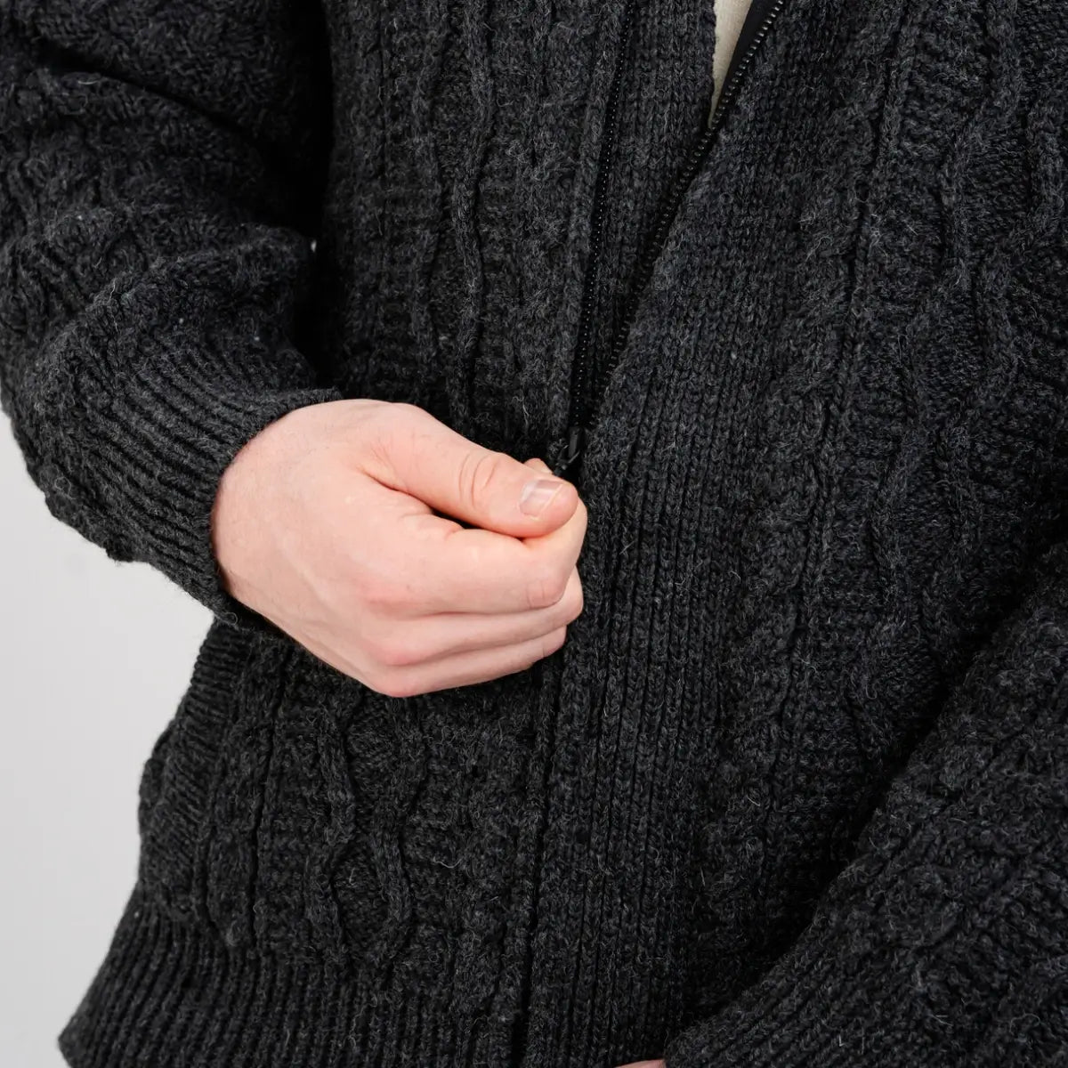 MM903-101 Men's Aran Cable Shawl Neck Zip Cardigan Gray Closely-Creative Irish gift