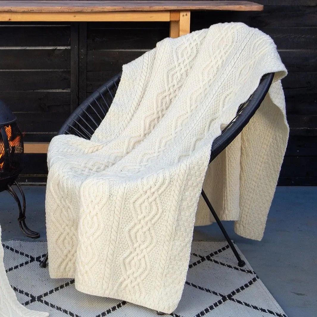 MT100-100-OS Merino Wool Aran Throw Blanket- Cream Creative Irish Gifts