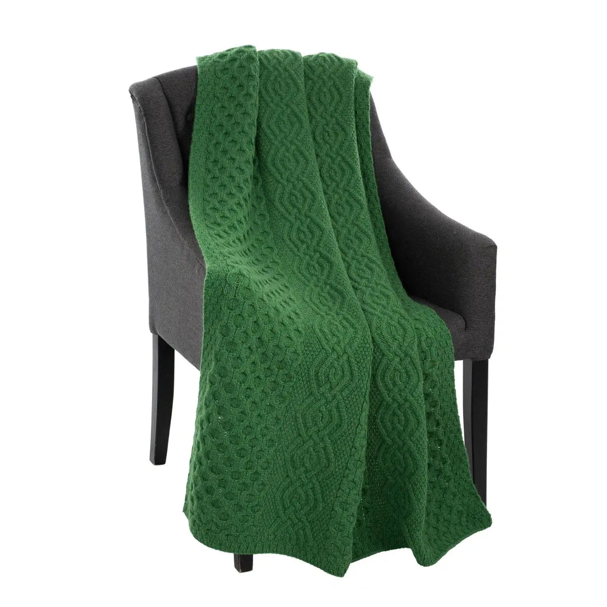 MT100-105-OS Merino Wool Aran Throw Blanket Green Studio Creative Irish Gifts
