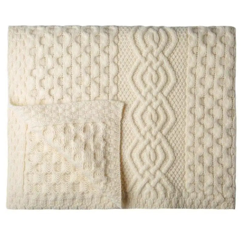 MT101-100-OS Aran Knit Honeycomb Throw Blanket Cream Creative Irish Gifts