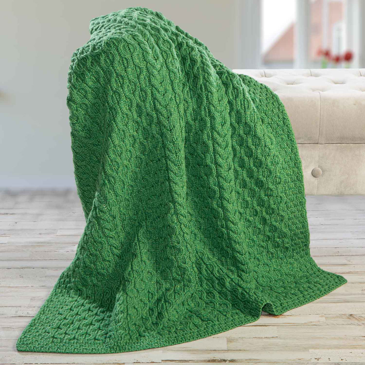 Aran Knit Honeycomb Throw Blanket- Green Creative Irish Gifts