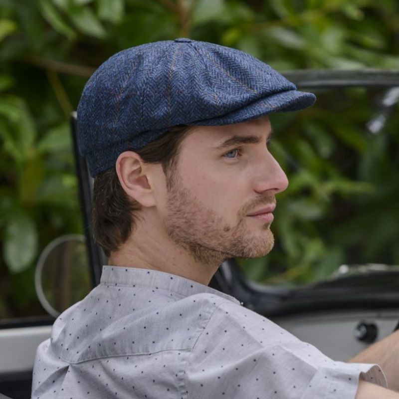 Herringbone Tweed Flat Cap Blue Lifestyle Creative Irish Gifts