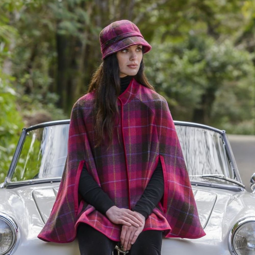 Ladies Wool Tweed Flapper Cap in Tartan Pink Creative Irish Gift