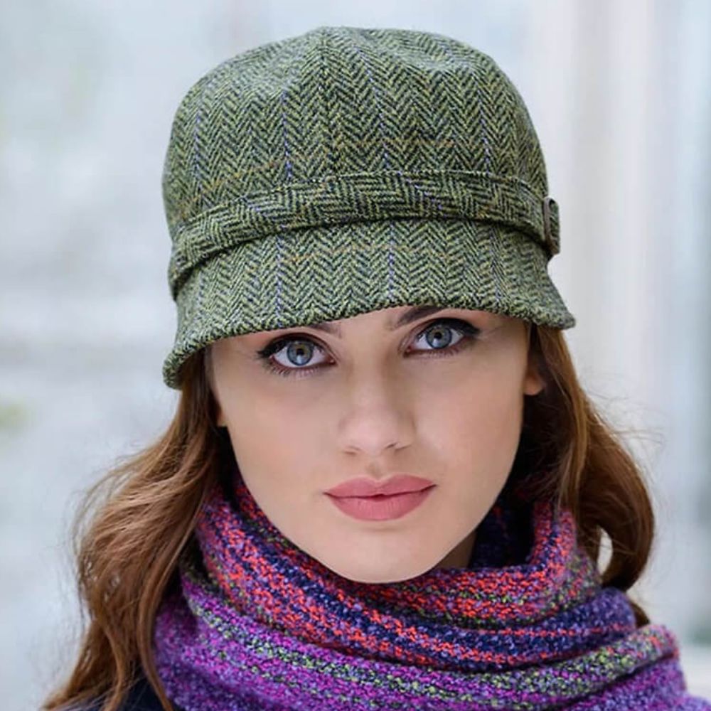 Ladies Wool Tweed Flapper Cap in Tartan Green Creative Irish Gift