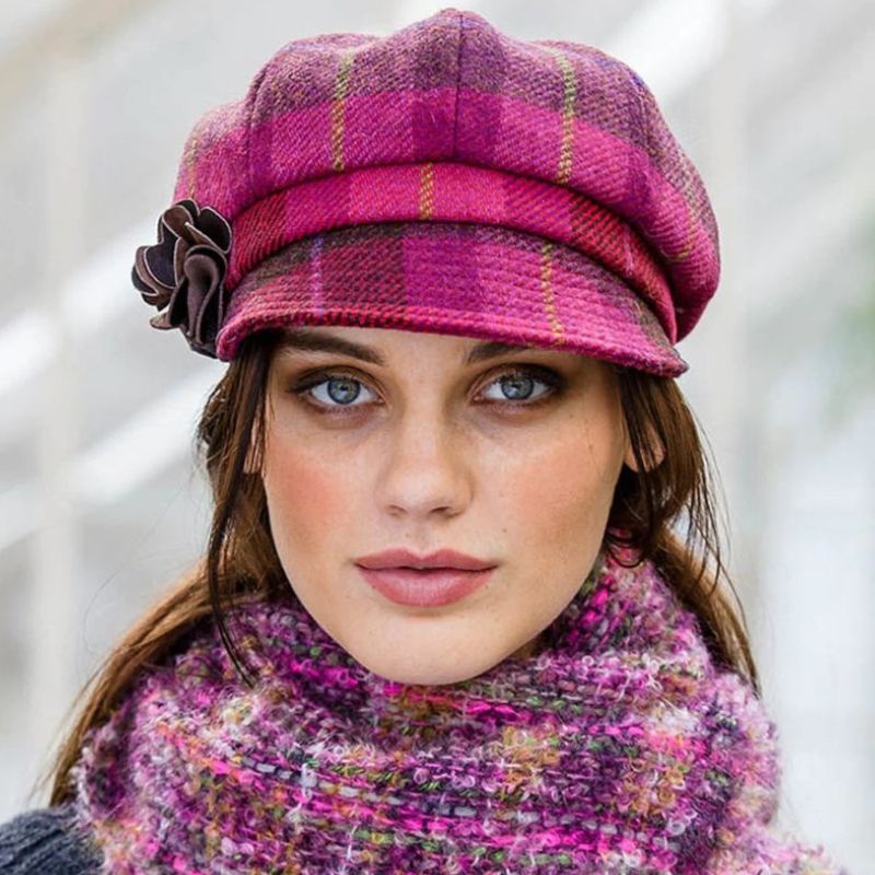 Women's Irish 8 Piece Hat with Rosette Detail, Fall Leaves Pink Lifestyle Creative Irish Gifts.com