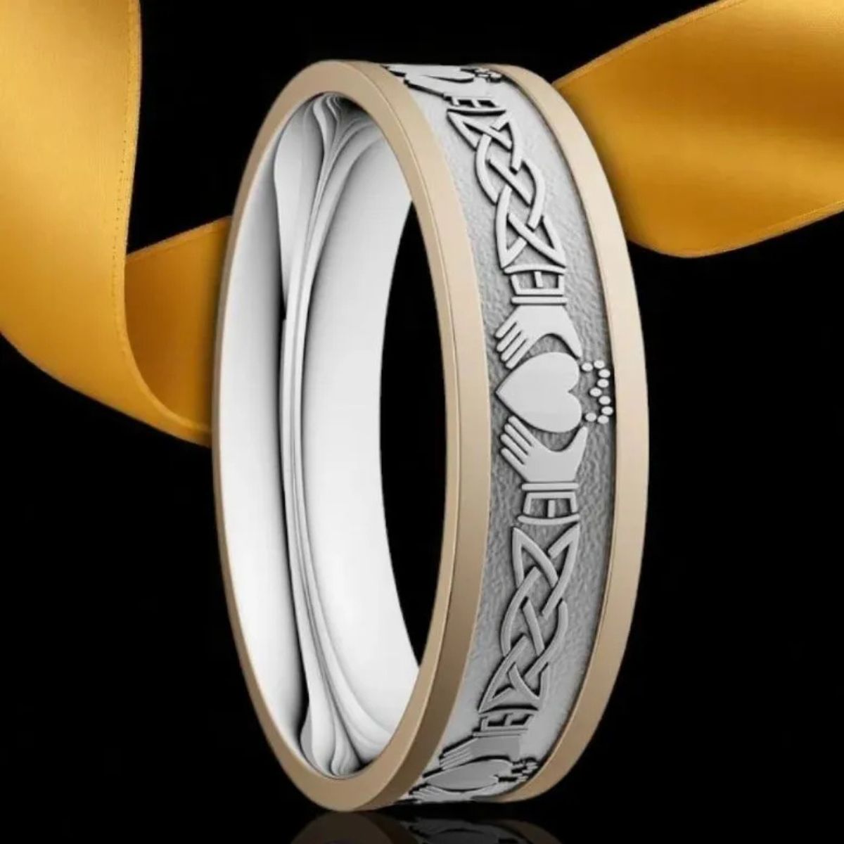Men's Silver and 10K Claddagh Wedding Band - Creative Irish Gifts