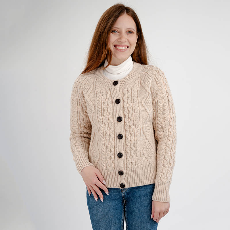 Merino Wool Cable Knit Aran Cardigan