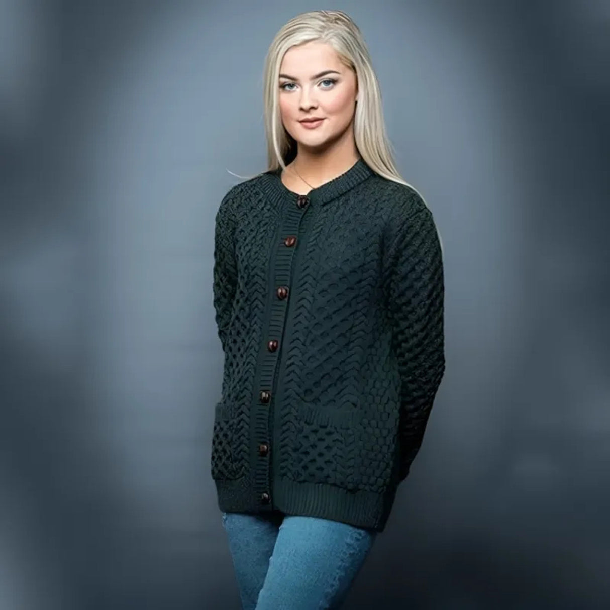 OAC-1505NVY Women's Irish Wool Button Up Cardigan Creative Irish Gifts