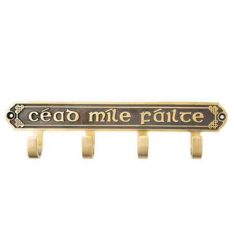 Antique Brass Irish Key Holder- Cead Mile Failte Design - Creative Irish Gifts
