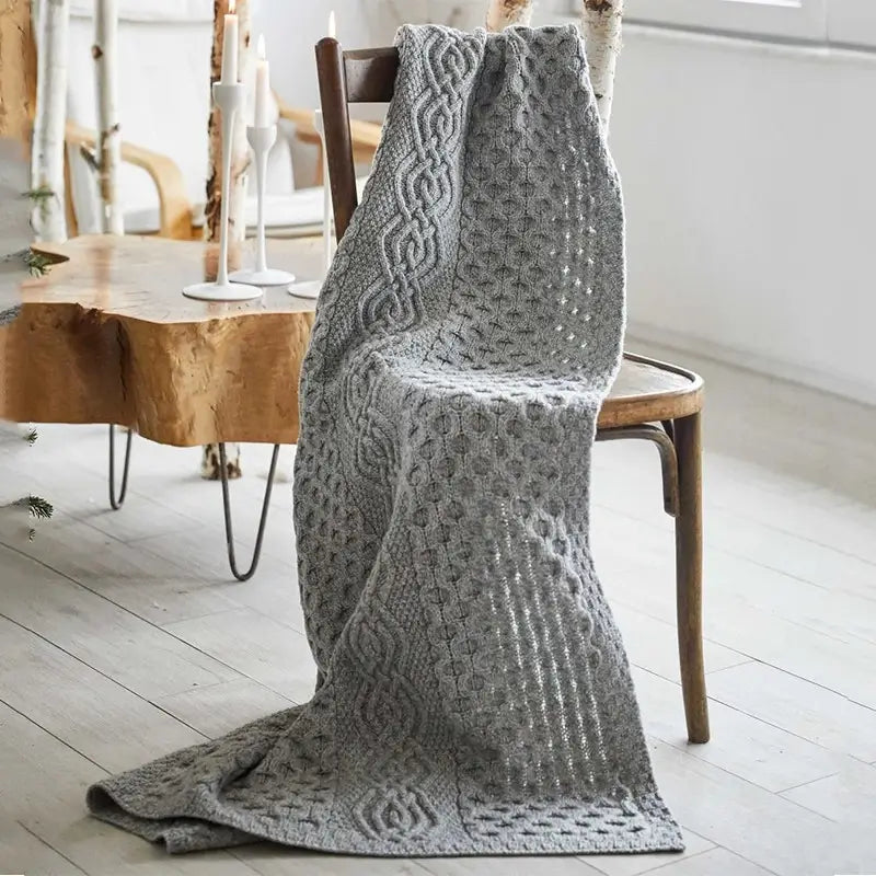 OG587 Aran Knit Honeycomb Throw Blanket Oatmeal Lifestyle Creative Irish Gifts