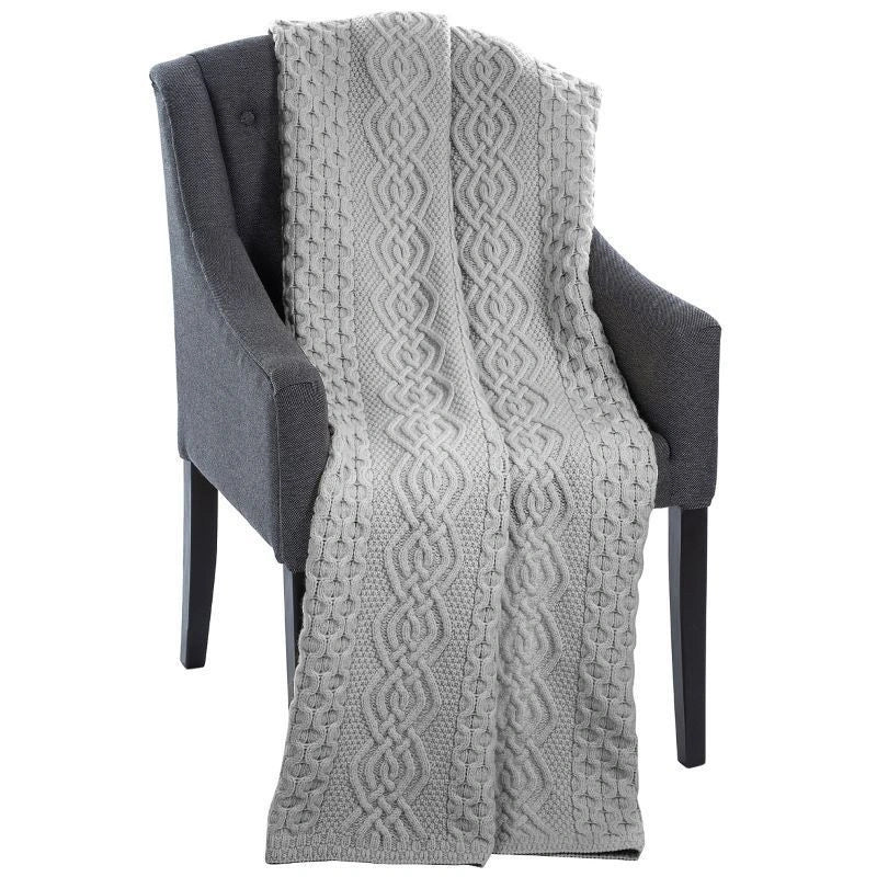 OG587 Aran Knit Honeycomb Throw Blanket Oatmeal Studio Creative Irish Gifts