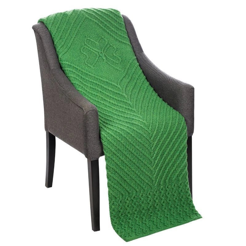 OG593 Aran Knit Shamrock Wool Throw Blanket Green Studio Creative Irish gift