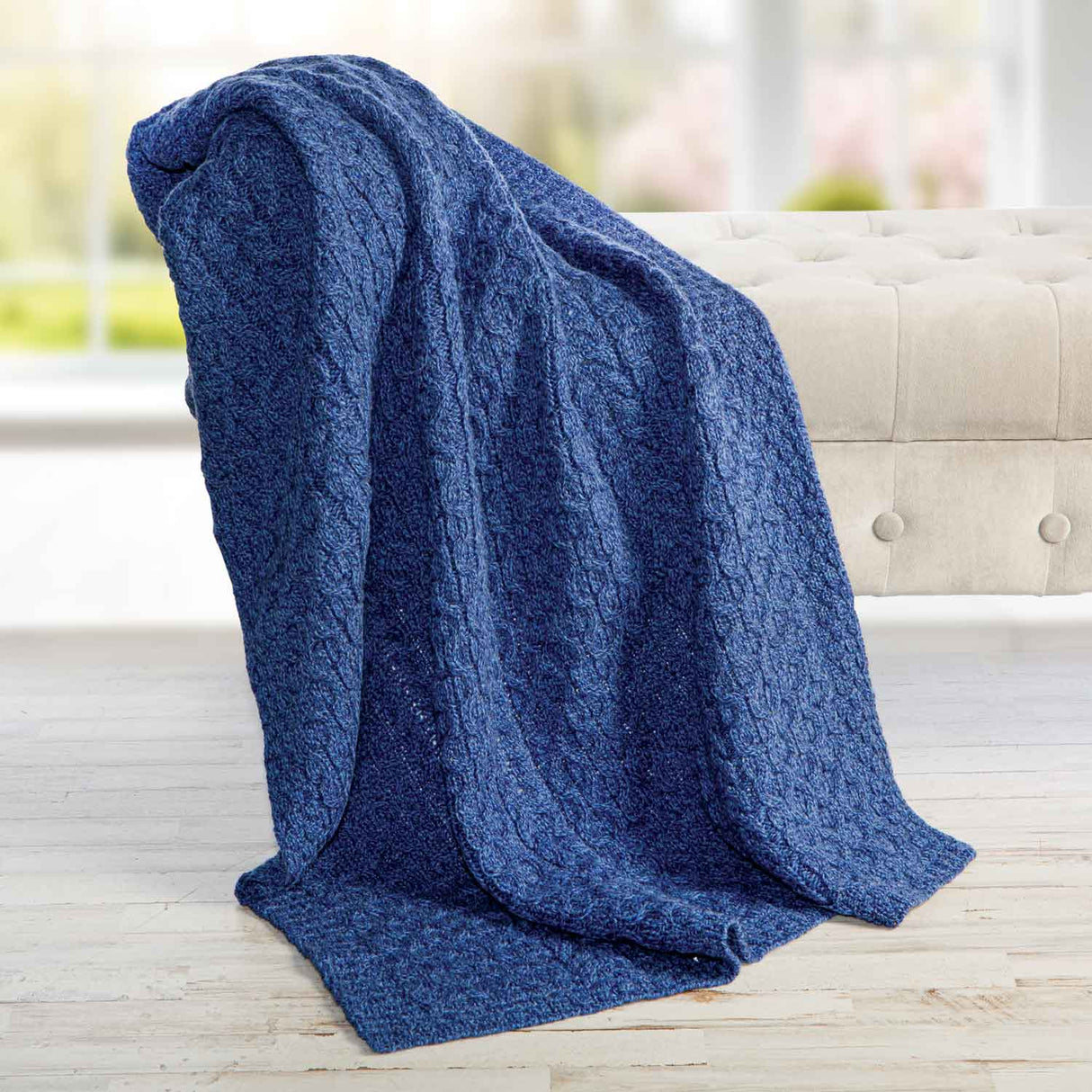 OG603 Fisherman Honeycomb Cable Throw, blue - Creative Irish Gifts