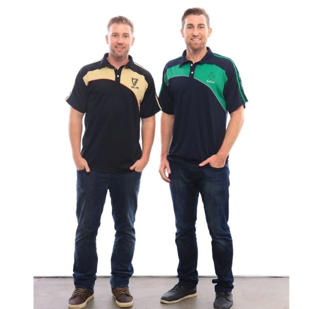 PBRHBN-BLACK Men's Embroidered Harp Ireland Polo Shirt Lifestyle Creative Irish Gifts