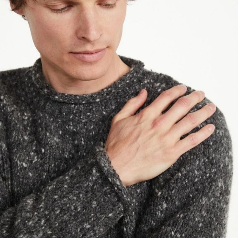 Men's Donegal Tweed Roll Neck Aran Charcoal Sweater Creative Irish Gifts.com