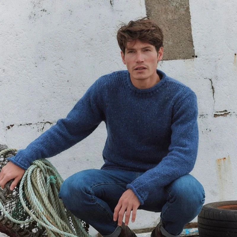 Men's Donegal Tweed Roll Neck Aran Sweater Creative Irish Gifts.com