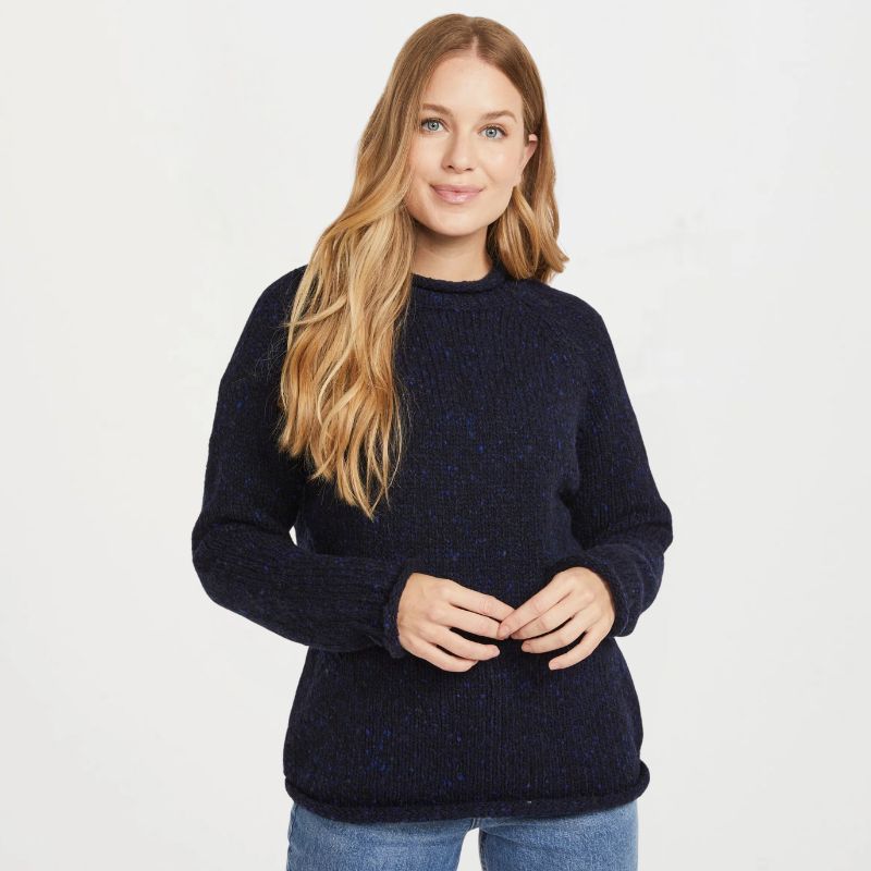 Ladies Irish Wool Tweed Sweater Navy Creative Irish Gifts