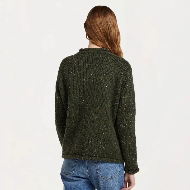 Ladies Irish Wool Tweed Sweater Green back view Creative Irish Gifts