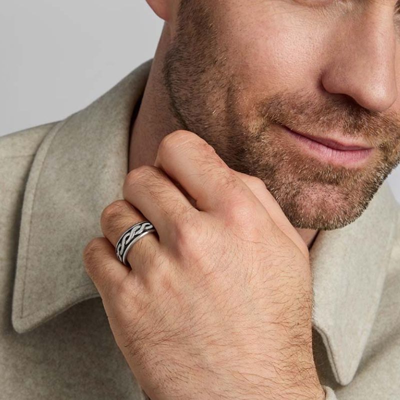 S2649 Mens Sterling Silver Ring with Celtic Knotwork Creative Irish Gifts