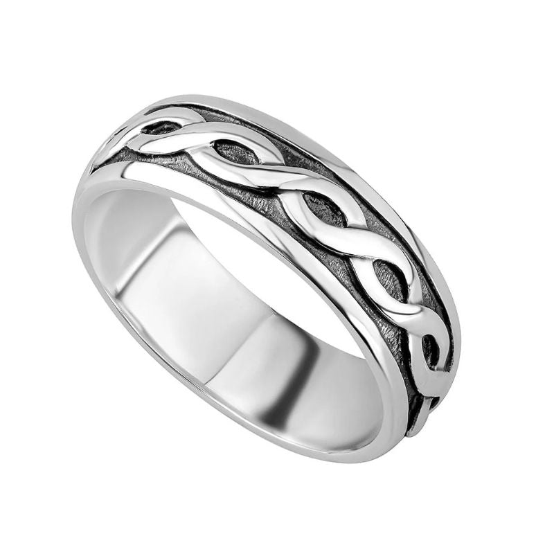 S2649 Mens Sterling Silver Ring with Celtic Knotwork Creative Irish Gifts