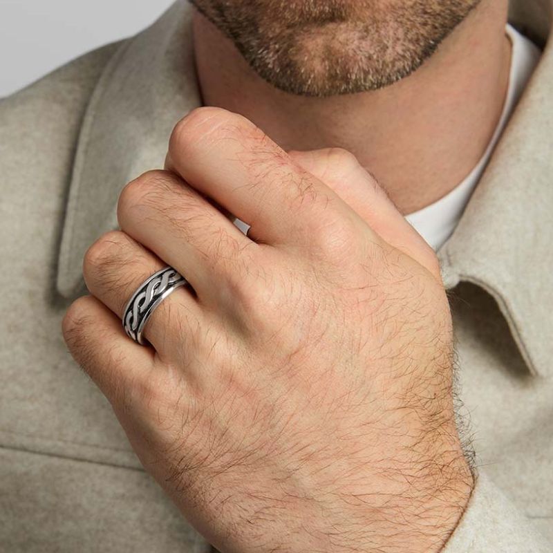 S2649 Mens Sterling Silver Ring with Celtic Knotwork Creative Irish Gifts