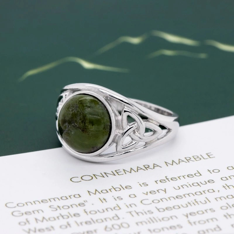 S2832 Sterling Silver Connemara Marble Trinity Ring Creative Irish Gifts