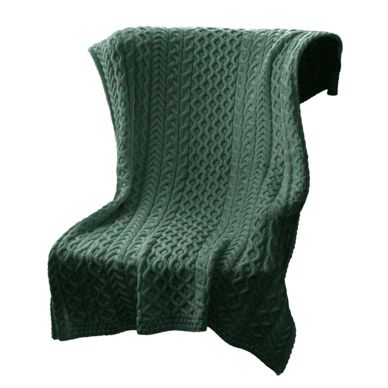 Merino Wool Aran Knit Throw Blanket Green Creative Irish Gift