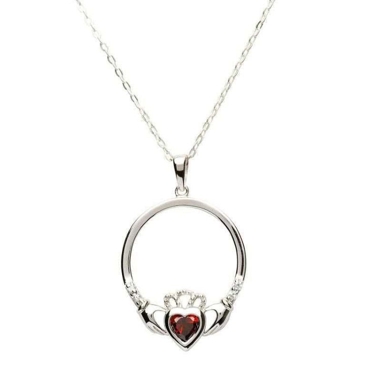 SP91G Silver Claddagh Pendant, Garnet January Birthstone Creative Irish Gifts