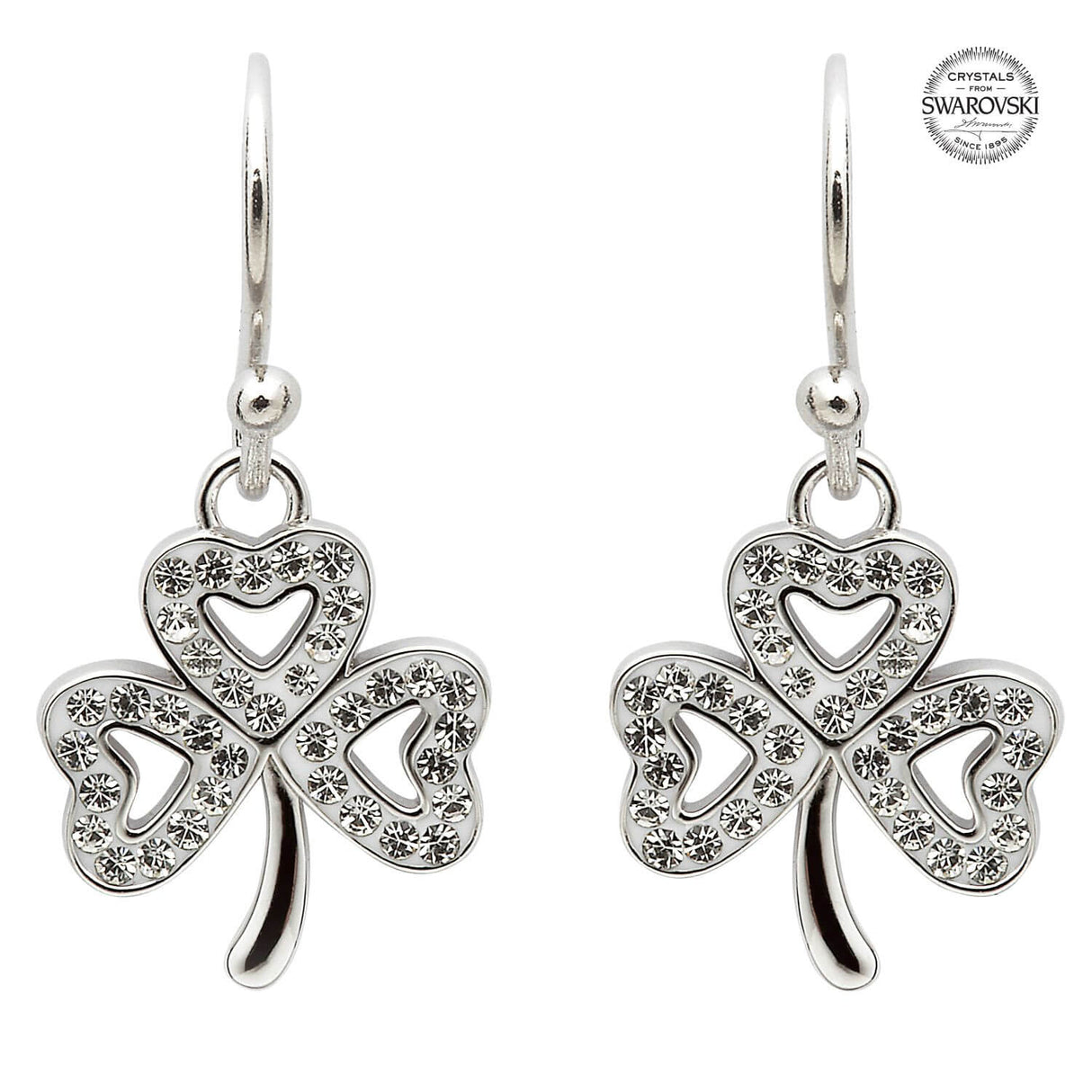 SW52 Swarovski Celtic Shamrock Silver Drop Earrings Creative Irish gift
