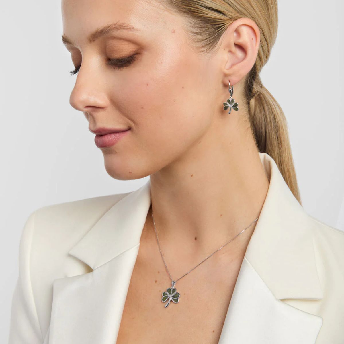 Silver Connemara Marble Shamrock Drop Earrings Lifestyle Creative Irish Gifts