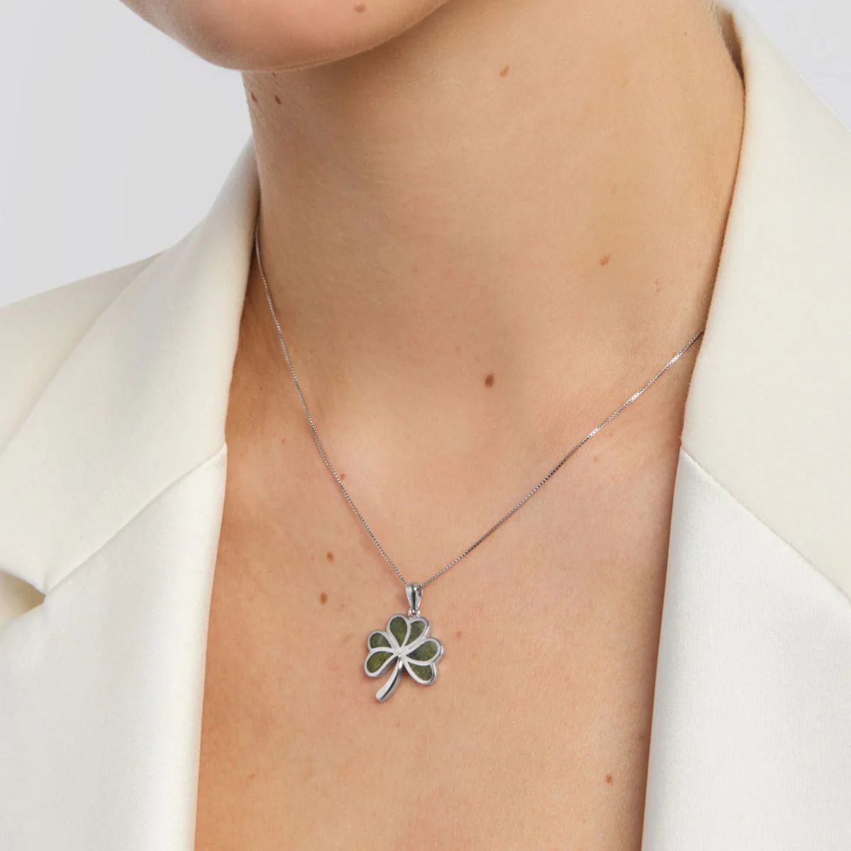 Silver Connemara Marble Shamrock Necklace - Creative Irish Gifts