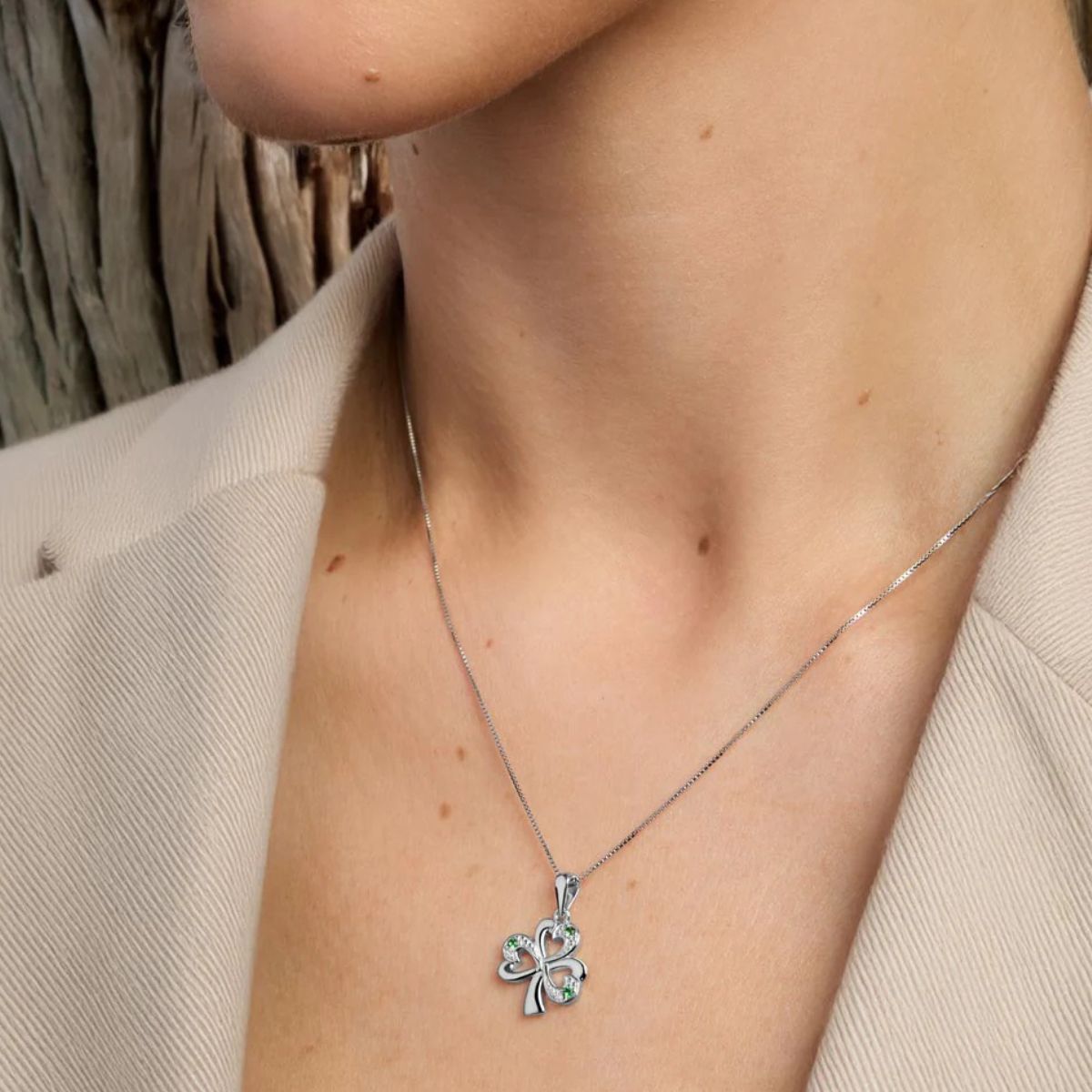 Sterling Silver Synthetic Emerald Shamrock Necklace Creative Irish Gifts