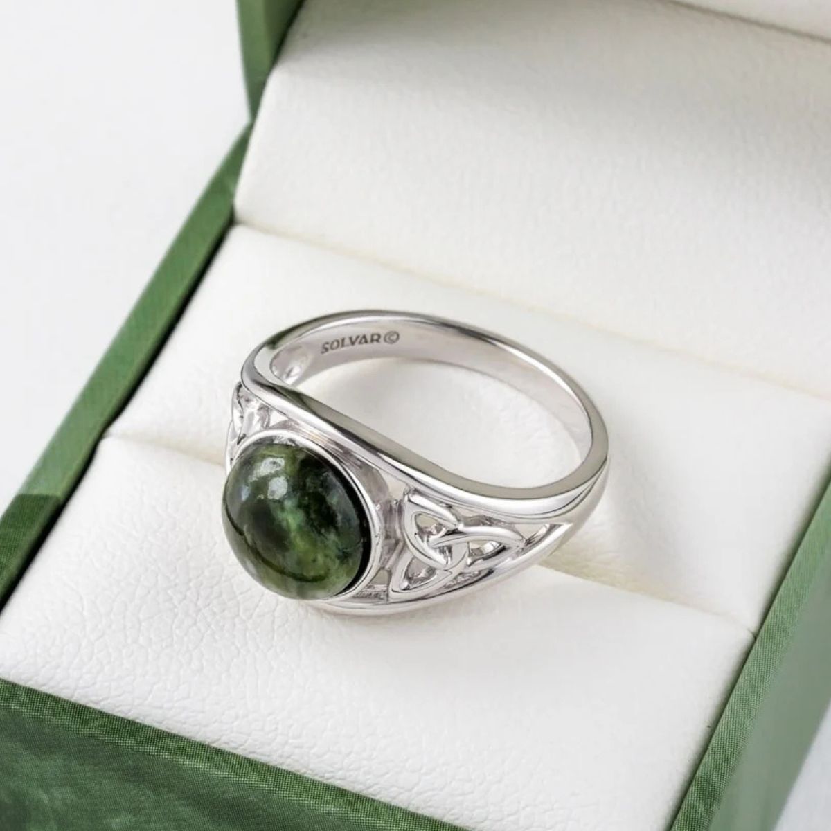 S2832 Sterling Silver Connemara Marble Trinity Ring Creative Irish Gifts