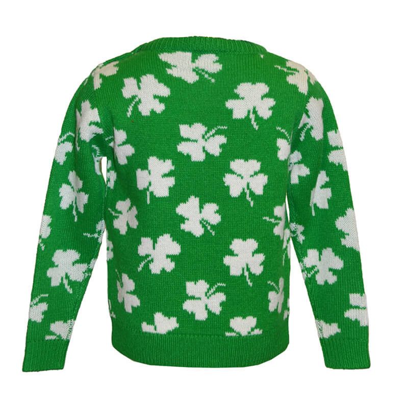 Green Irish Shamrock Kid's Sweater Back View Creative Irish Gifts