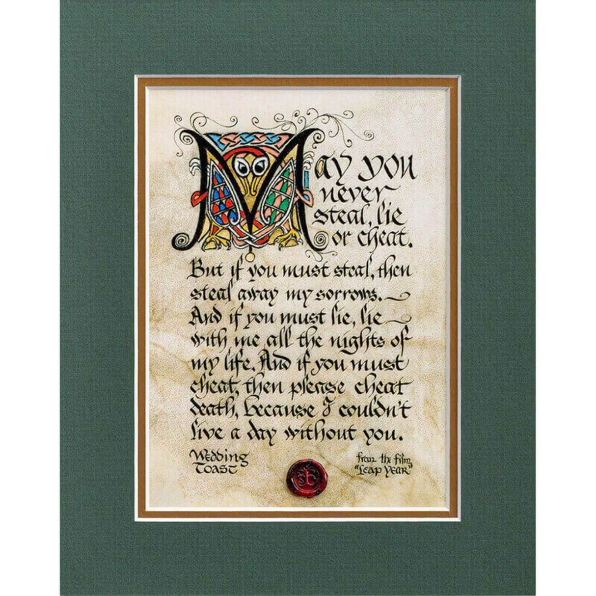 WM402 Hand-Lettered Irish Wedding Toast Wall Art Unframed Creative Irish gift