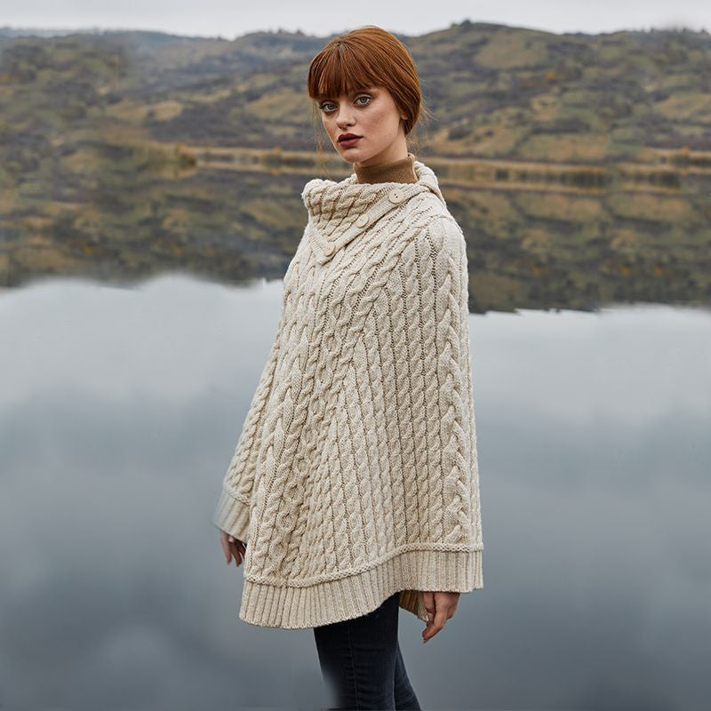Merino Wool Irish Cowl Neck Poncho