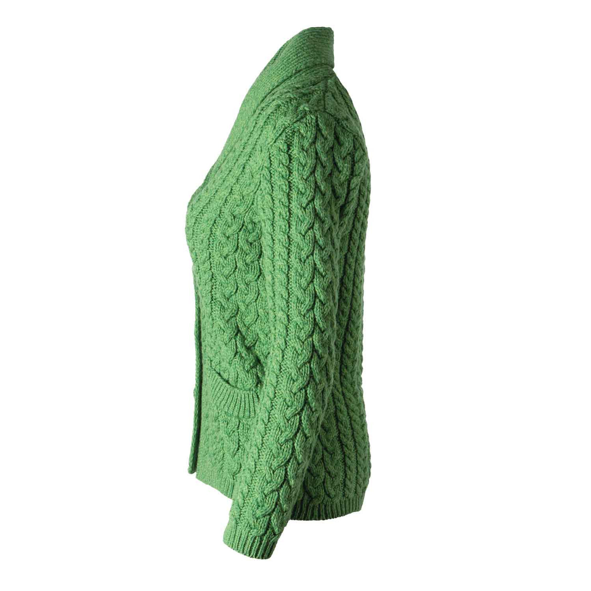 Women's Aran Knit Shawl Neck Cardigan, Green - Creative Irish Gifts