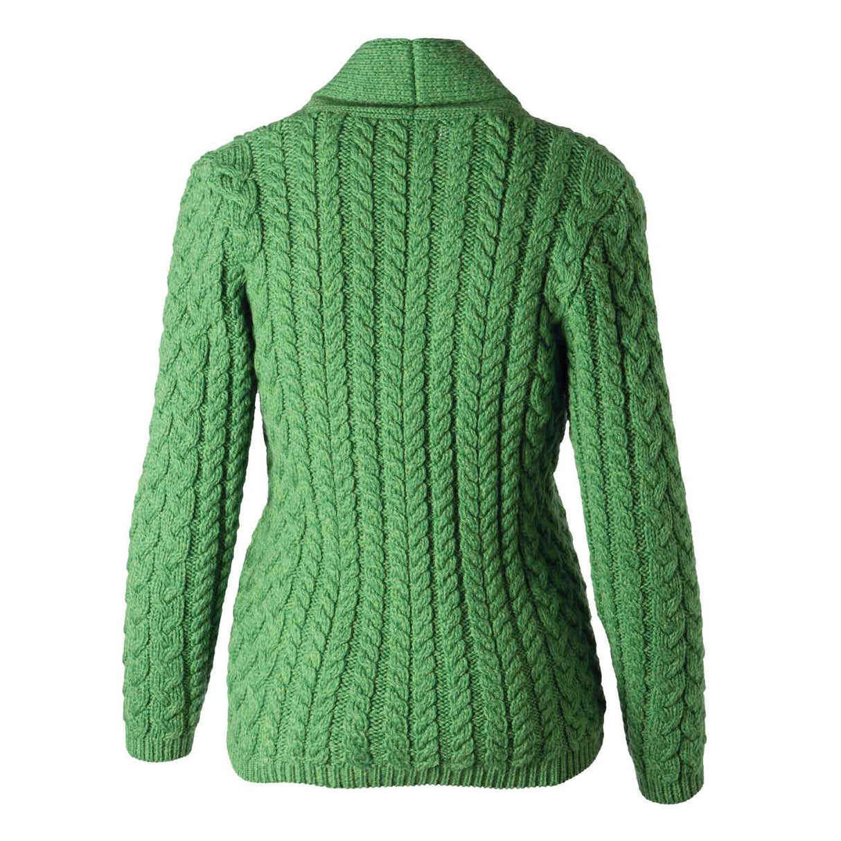 Women's Aran Knit Shawl Neck Cardigan, Green - Creative Irish Gifts