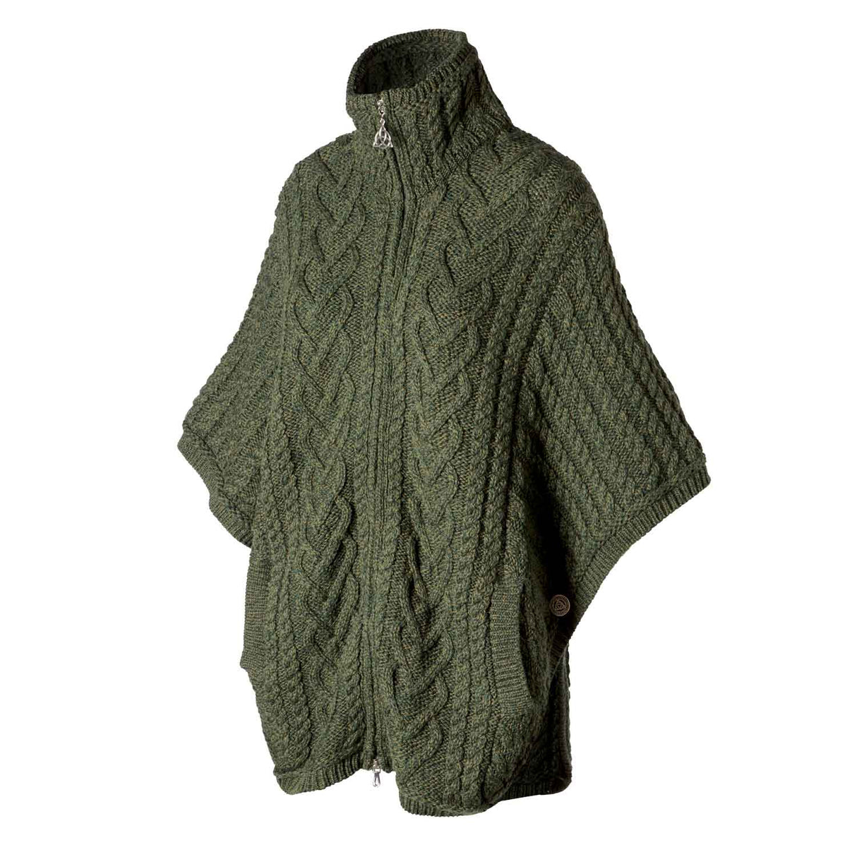 Women's Funnel Neck Poncho Jacket, Army Green - Creative Irish Gifts