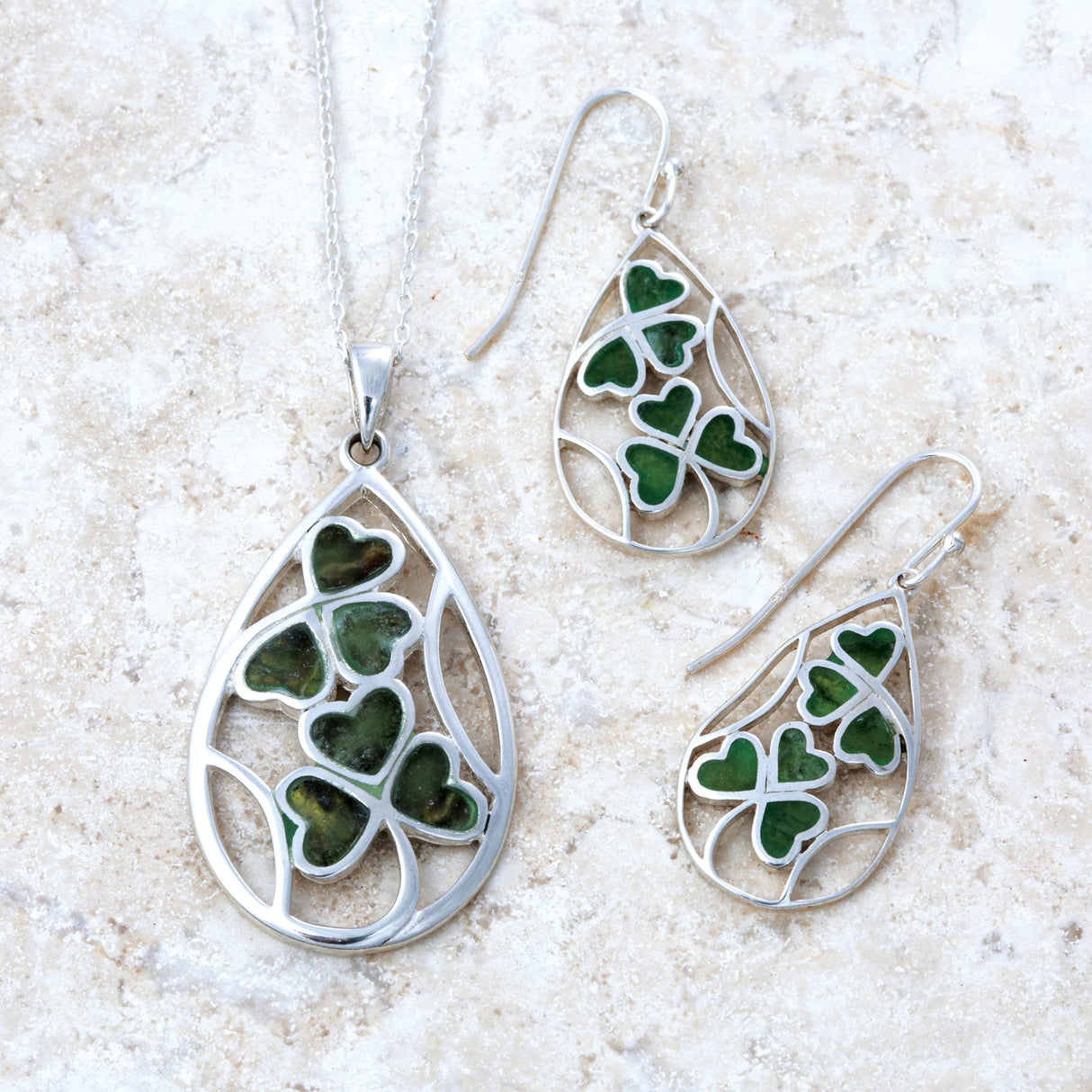 Connemara Marble Shamrock Earrings - Creative Irish Gifts