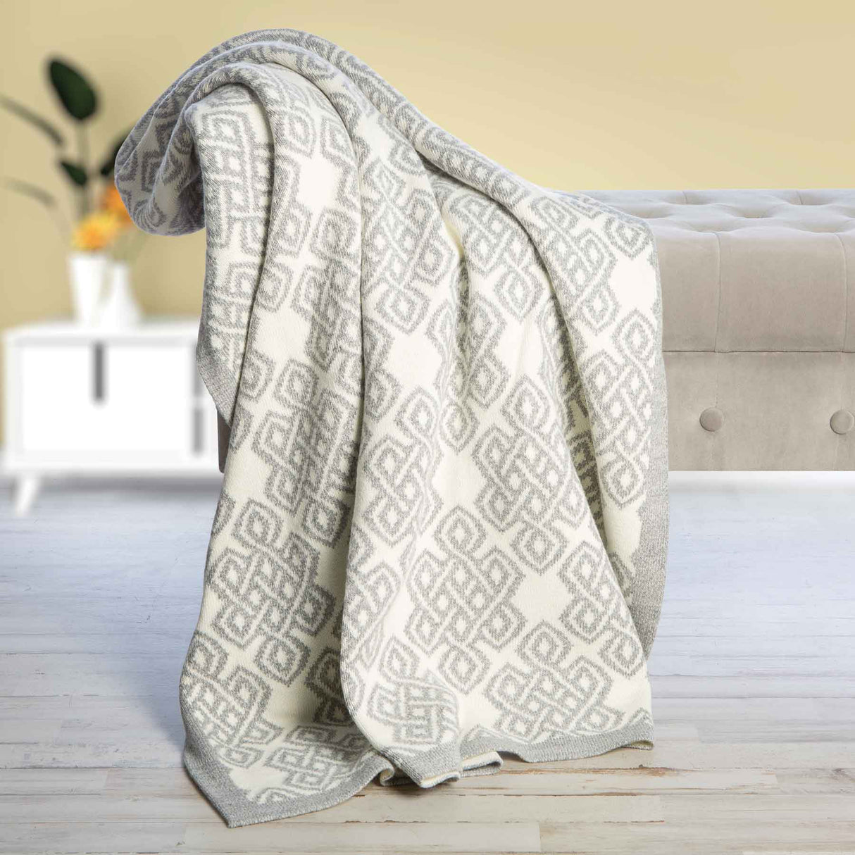 Celtic Novelty Pattern Wool Throw- Grey - Creative Irish Gifts