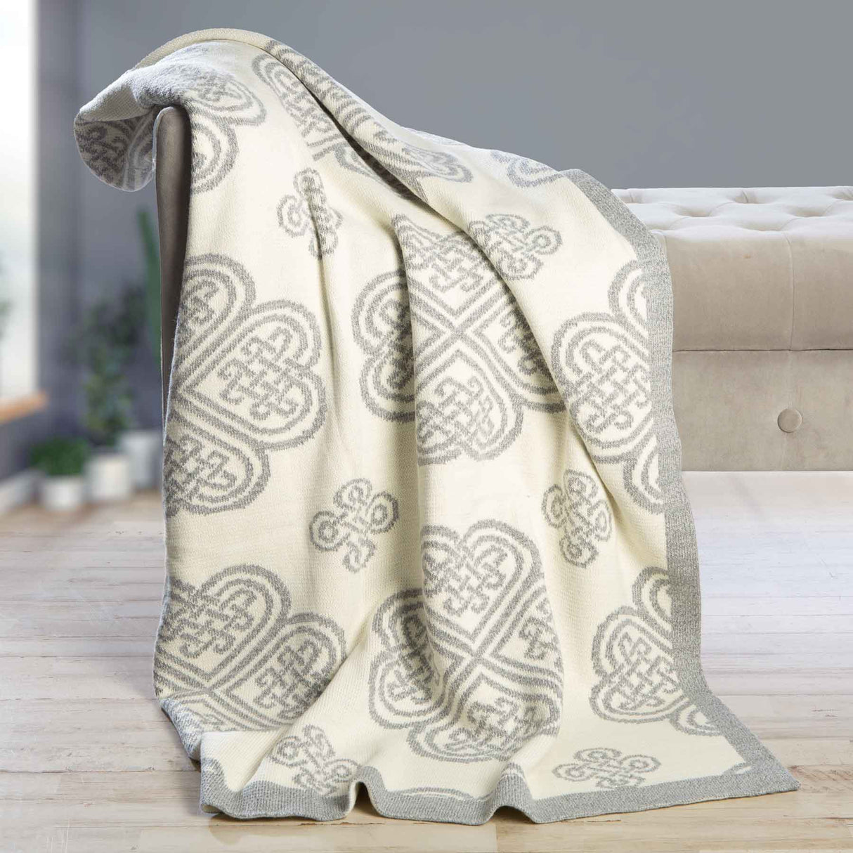Celtic Spiral Wool Throw, Grey - Creative Irish Gifts