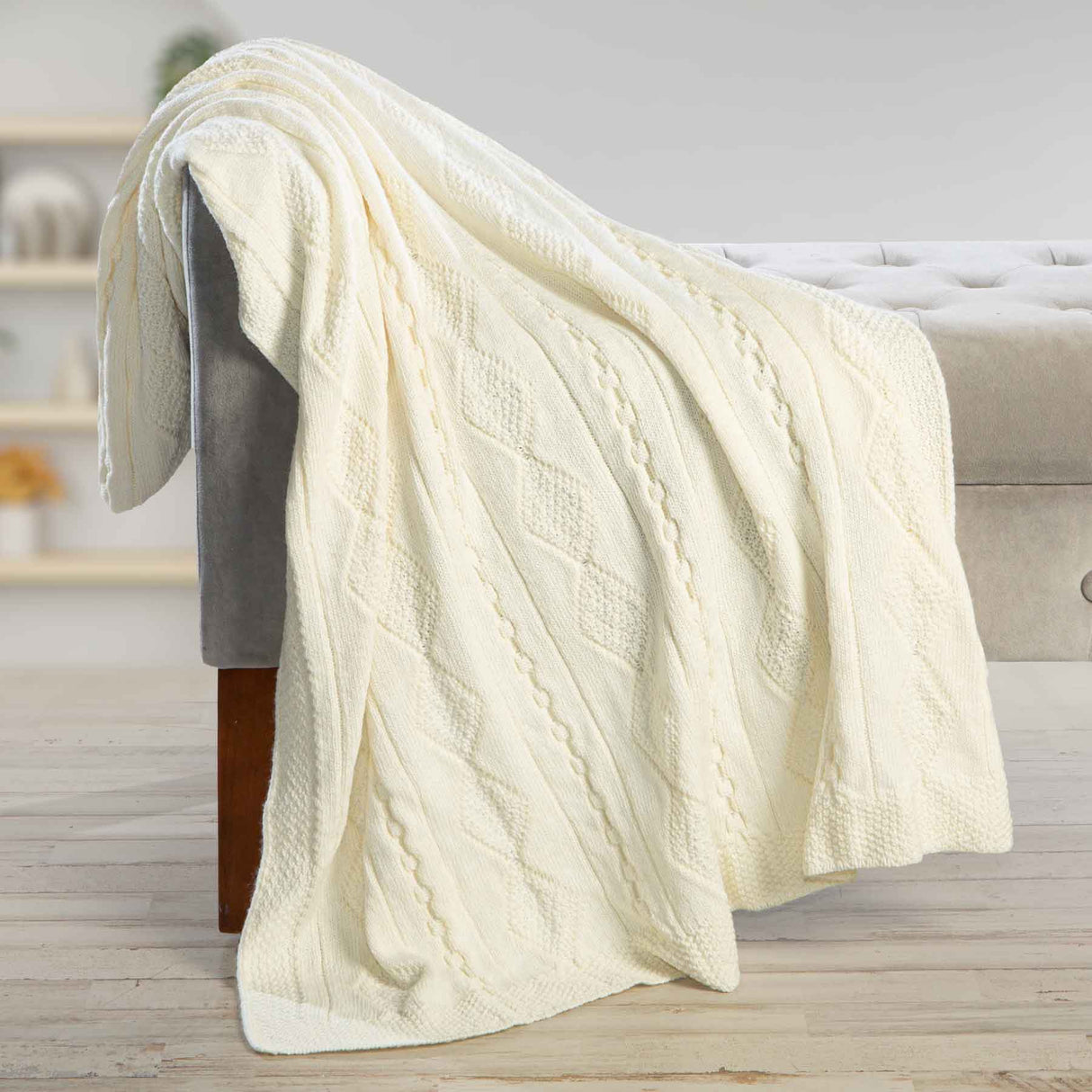 Aran Knit Diamond Cable Throw Blanket - Creative Irish Gifts