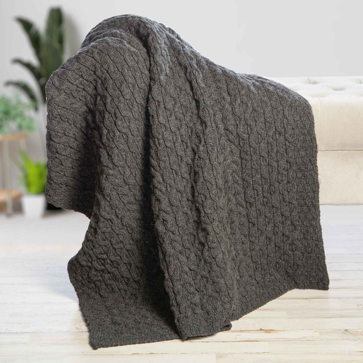 Aran Fisherman Honeycomb Blanket- Grey - Creative Irish Gifts